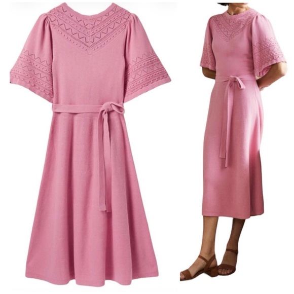 Boden Dresses & Skirts - NWT Boden Wide Sleeve Embroidered Knit Midi Dress; Dusty Rose - Womens US 16/18L